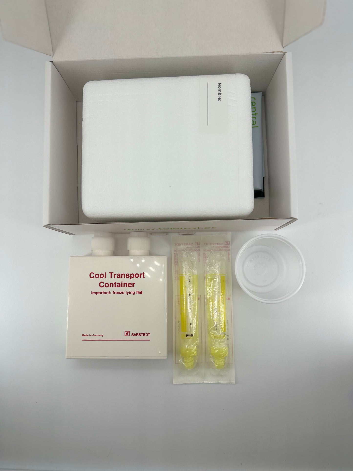 Acizi organici în urină -Profil Extins pentru evaluarea metabolismului, kit de testare medicală cu recipiente, eprubete și cutie de transport.